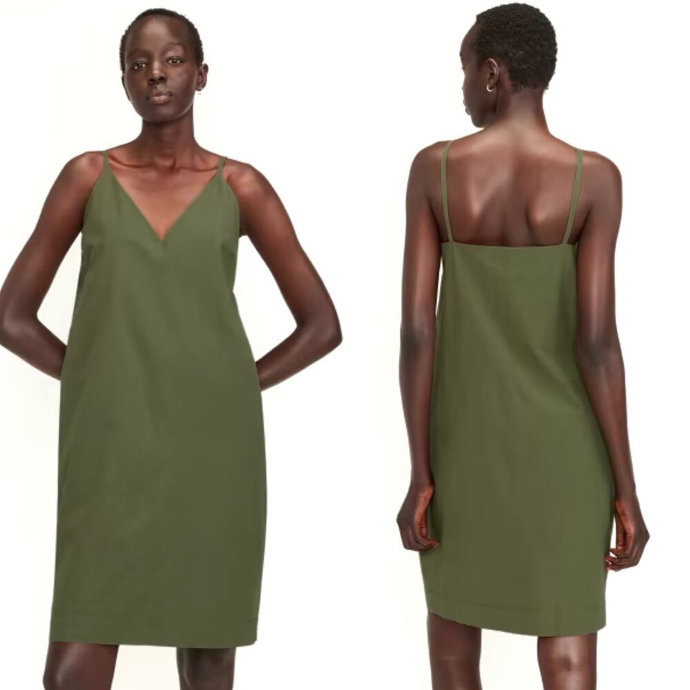 Everlane The Poplin Slip Dress V-Neck Kalamata Green Women's 00 NWT